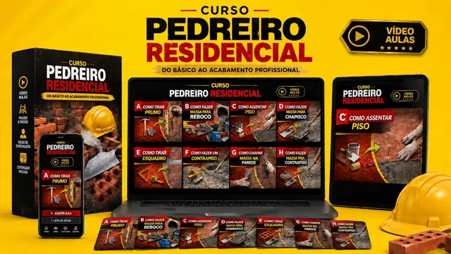 Curso Pedreiro Residencial — aulas em vídeo no celular, tablet e computador